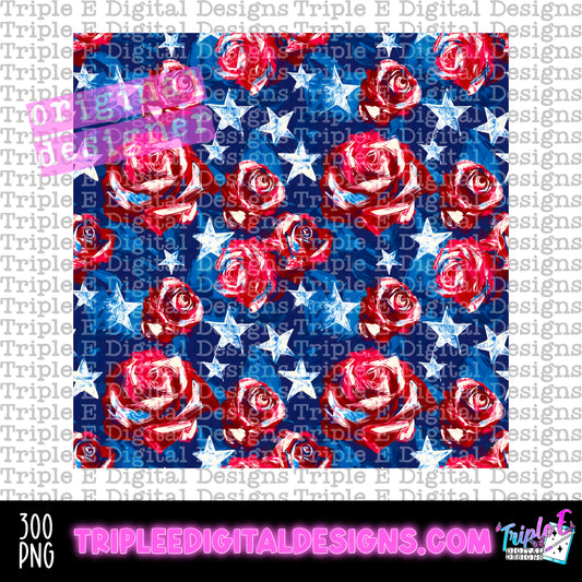 Stars And Roses Seamless PNG Design