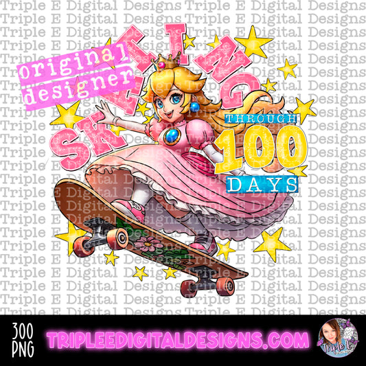 Skating Through 100 Days Princess PNG Design