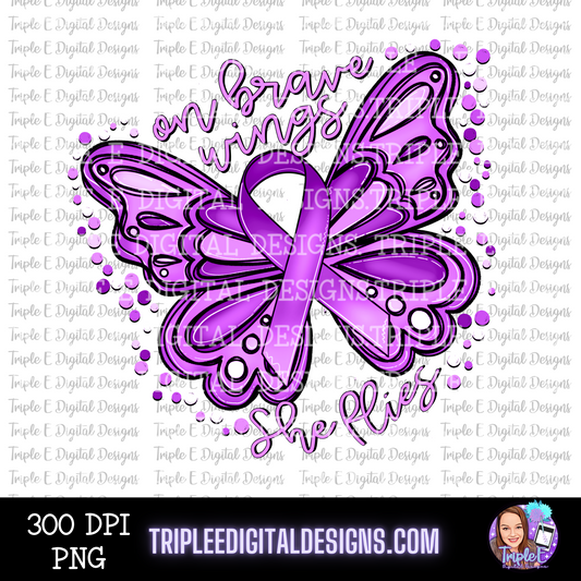 On Brave Wings Purple Ribbon Awareness PNG